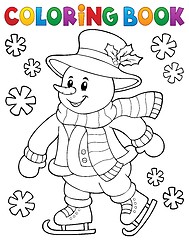 Image showing Coloring book skating snowman theme 1