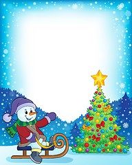 Image showing Frame with Christmas tree and snowman 4