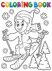 Image showing Coloring book skiing boy theme 1