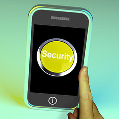 Image showing Security Button On Mobile Shows Encryption And Safety