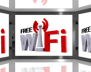 Image showing Free Wifi On Screen Showing Television With Internet Access