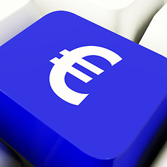 Image showing Euro Symbol Computer Key In Blue Showing Money And Investment