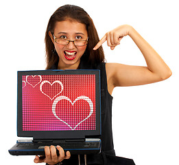 Image showing Hearts On Computer Screen Showing Online Dating