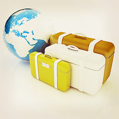 Image showing travel bags and earth on white . 3D illustration. Vintage style.