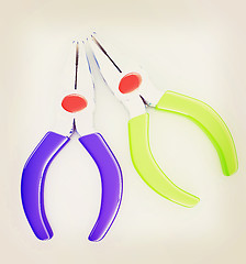 Image showing colorful pliers to work. 3D illustration. Vintage style.
