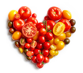 Image showing heart shape by various tomatoes