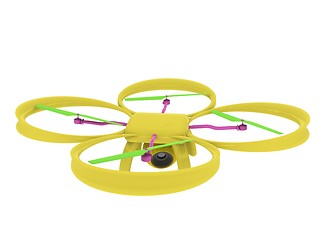 Image showing Drone, quadrocopter, with photo camera flying. 3d render