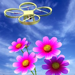 Image showing Drone, quadrocopter, with photo camera against the sky and Beaut