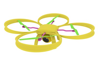 Image showing Drone, quadrocopter, with photo camera flying. 3d render