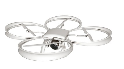 Image showing Drone, quadrocopter, with photo camera flying. 3d render