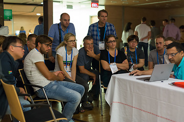 Image showing Participants learning new ultrasound techniques on medical congress.