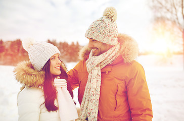 Image showing happy couple walking over winter background