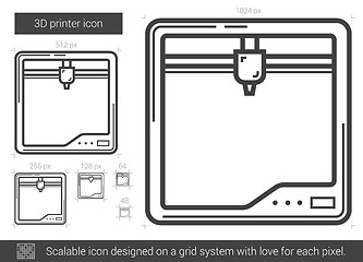 Image showing Three D printer line icon.