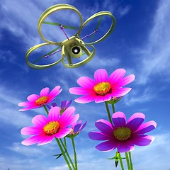 Image showing Drone, quadrocopter, with photo camera against the sky and Beaut