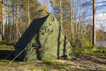 Image showing Oldschool camp tent in forest