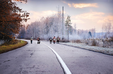 Image showing RUSSIA - NOVEMBER 11, 2015: Unidentified fishermen go on a winte