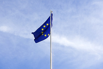 Image showing Flag of European Union on a flagpole