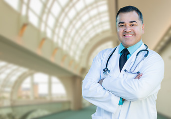 Image showing Handsome Hispanic Male Doctor or Nurse Inside Hospital Building