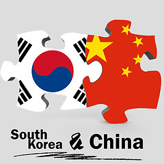 Image showing China and South Korea flags in puzzle 