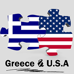 Image showing USA and Greece flags in puzzle 