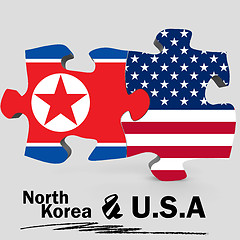 Image showing USA and North Korea flags in puzzle 