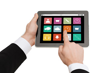 Image showing close up of hands holding tablet pc with app icons