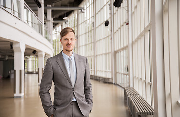 Image showing young businessman in suit at office building hall