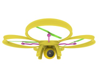 Image showing Drone, quadrocopter, with photo camera flying. 3d render