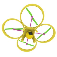 Image showing Drone, quadrocopter, with photo camera flying. 3d render