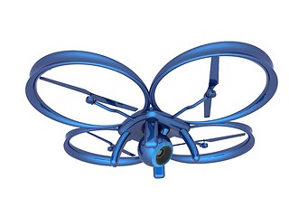 Image showing Drone, quadrocopter, with photo camera flying. 3d render