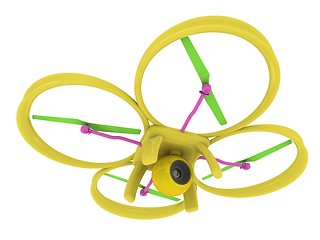 Image showing Drone, quadrocopter, with photo camera flying. 3d render