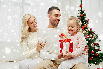 Image showing happy family at home with christmas gift box