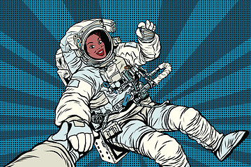 Image showing Woman astronaut African American gesture OK