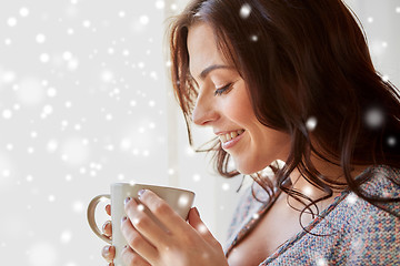 Image showing close up of woman with tea cup or coffee