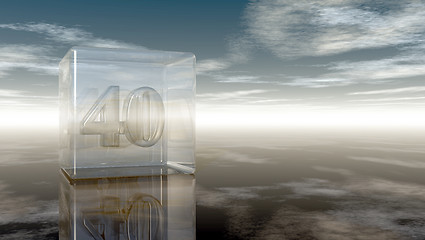 Image showing number forty in glass cube under cloudy sky - 3d rendering