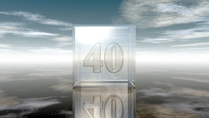 Image showing number forty in glass cube under cloudy sky - 3d rendering