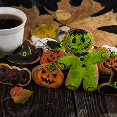 Image showing Homemade delicious ginger biscuits for Halloween