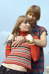 Image showing Young couple - the guy and the girl outdoor 2