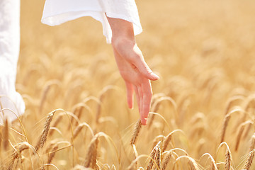 Image showing close up of woman hand in cereal field