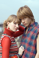 Image showing Young couple - the guy and the girl outdoor 4