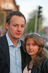 Image showing The young beautiful couple in the street