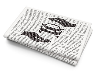 Image showing Insurance concept: Car And Palm on Newspaper background