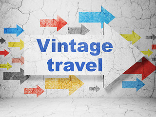 Image showing Vacation concept: arrow with Vintage Travel on grunge wall background