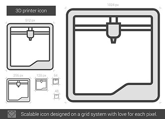 Image showing Three D printer line icon.