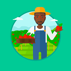 Image showing Farmer collecting apples vector illustration.