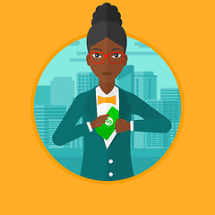 Image showing Woman putting money in pocket vector illustration.