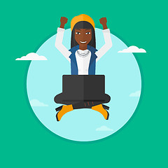 Image showing Woman sitting on cloud with laptop.