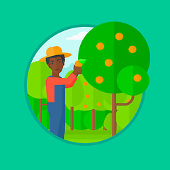 Image showing Farmer collecting oranges vector illustration.