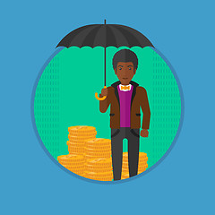 Image showing Man with umbrella protecting money.