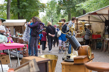 Image showing Market boot with objects beeing sold at weekend flea market in Berlin.